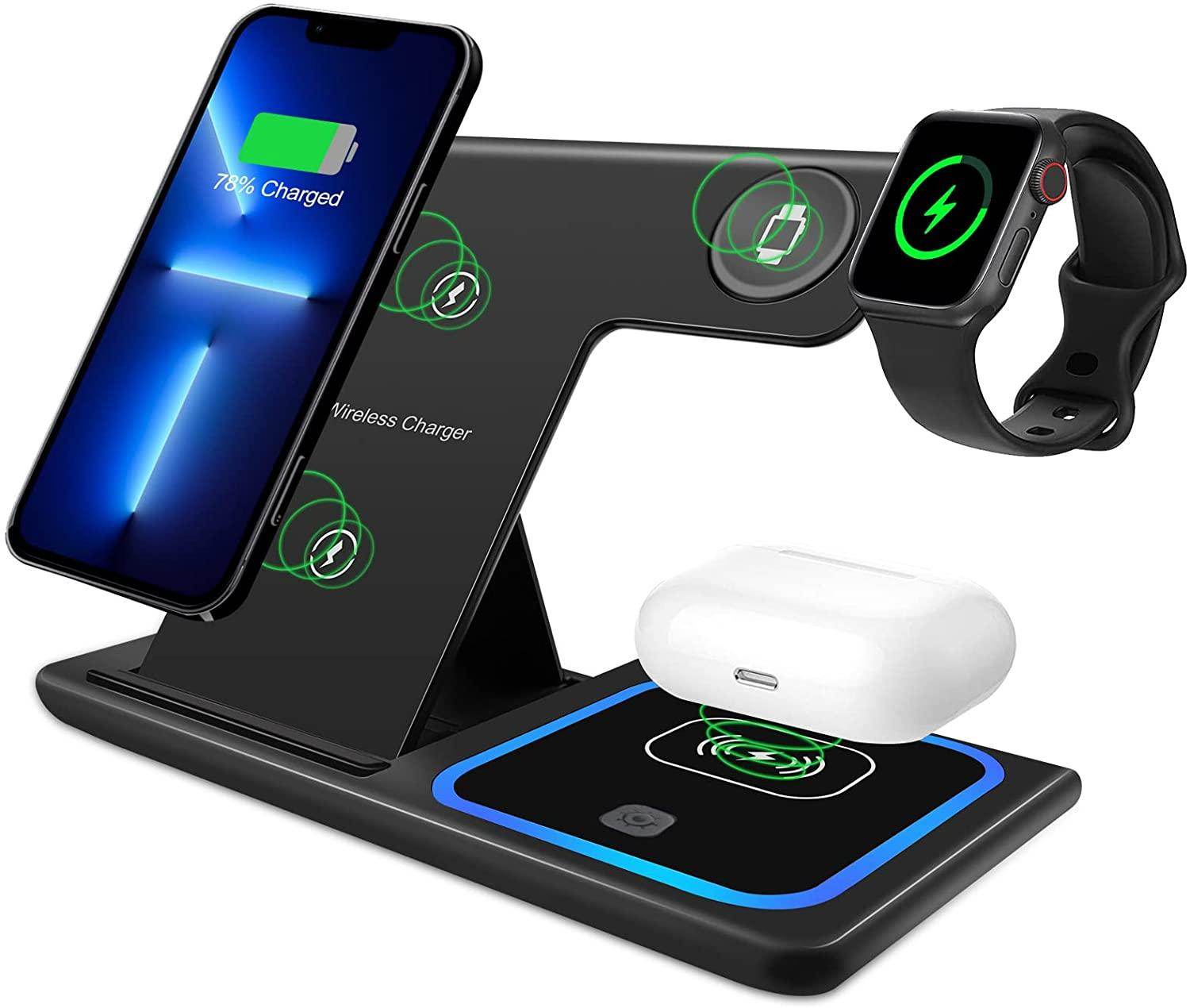 15W Wireless Charger 3 in 1 Fast Foldable Charging Station Dock for iPhone 13 12 11 Pro XS XR X SE 8 8 Plus Apple Watch AirPods - SmartPursue™