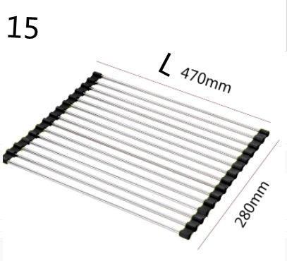 Folding Kitchen Drain Sink Rack – Stainless Steel Roll-Up Dish Drying Rack