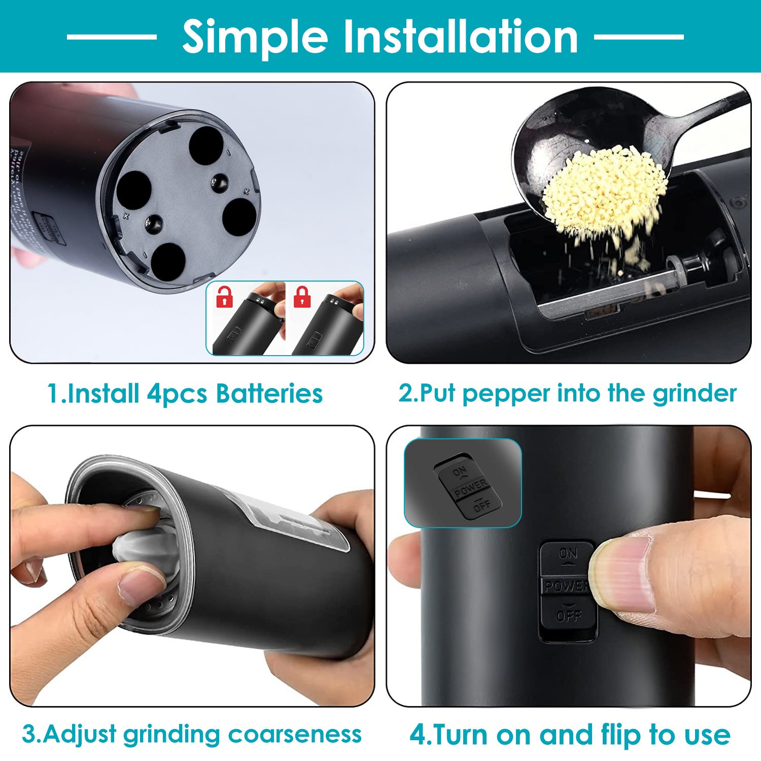 Electric Salt & Pepper Grinder – Gravity Sensor with LED CJ US