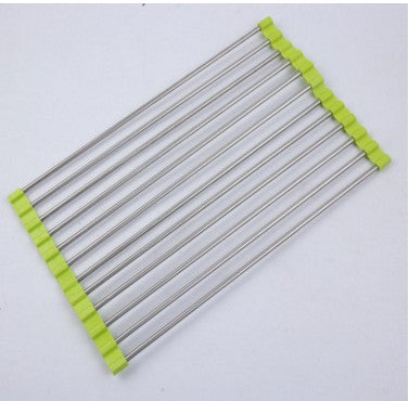 Folding Kitchen Drain Sink Rack – Stainless Steel Roll-Up Dish Drying Rack