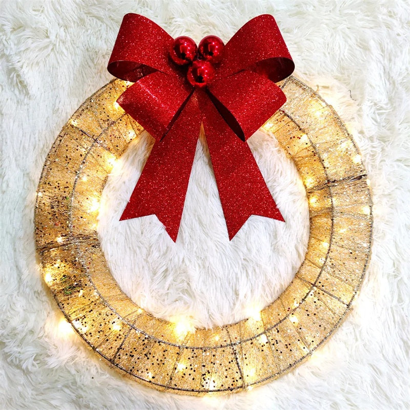 🎄 50cm LED Christmas Garland – Luminous Wreath with Big Bow for Door Décor CJ