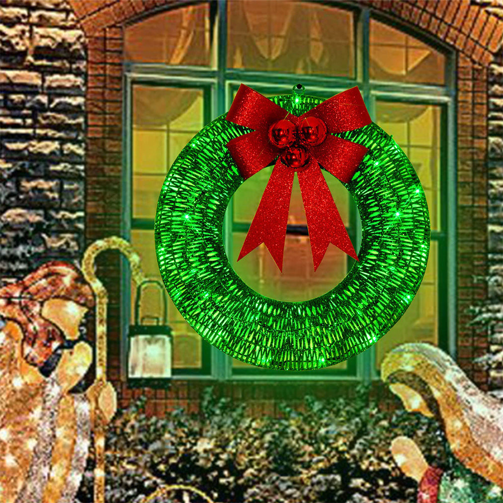 🎄 50cm LED Christmas Garland – Luminous Wreath with Big Bow for Door Décor CJ