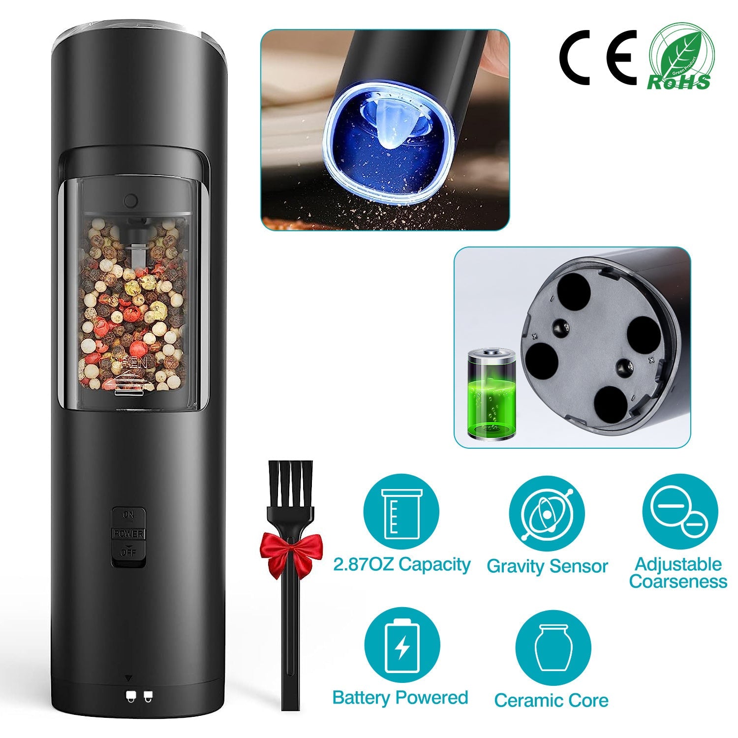 Electric Salt & Pepper Grinder – Gravity Sensor with LED CJ US