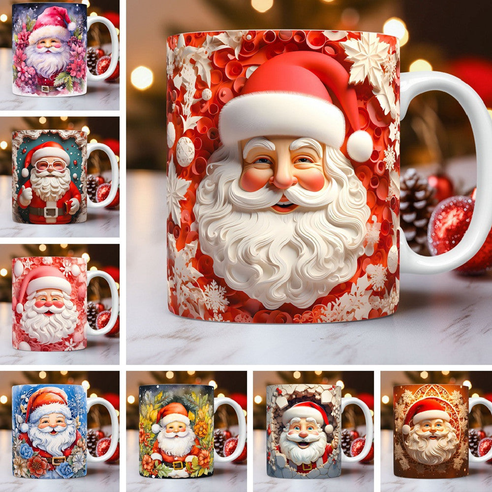 ☕ 3D Christmas Ceramic Mug – Santa & Snowman Holiday Coffee Cup CJ
