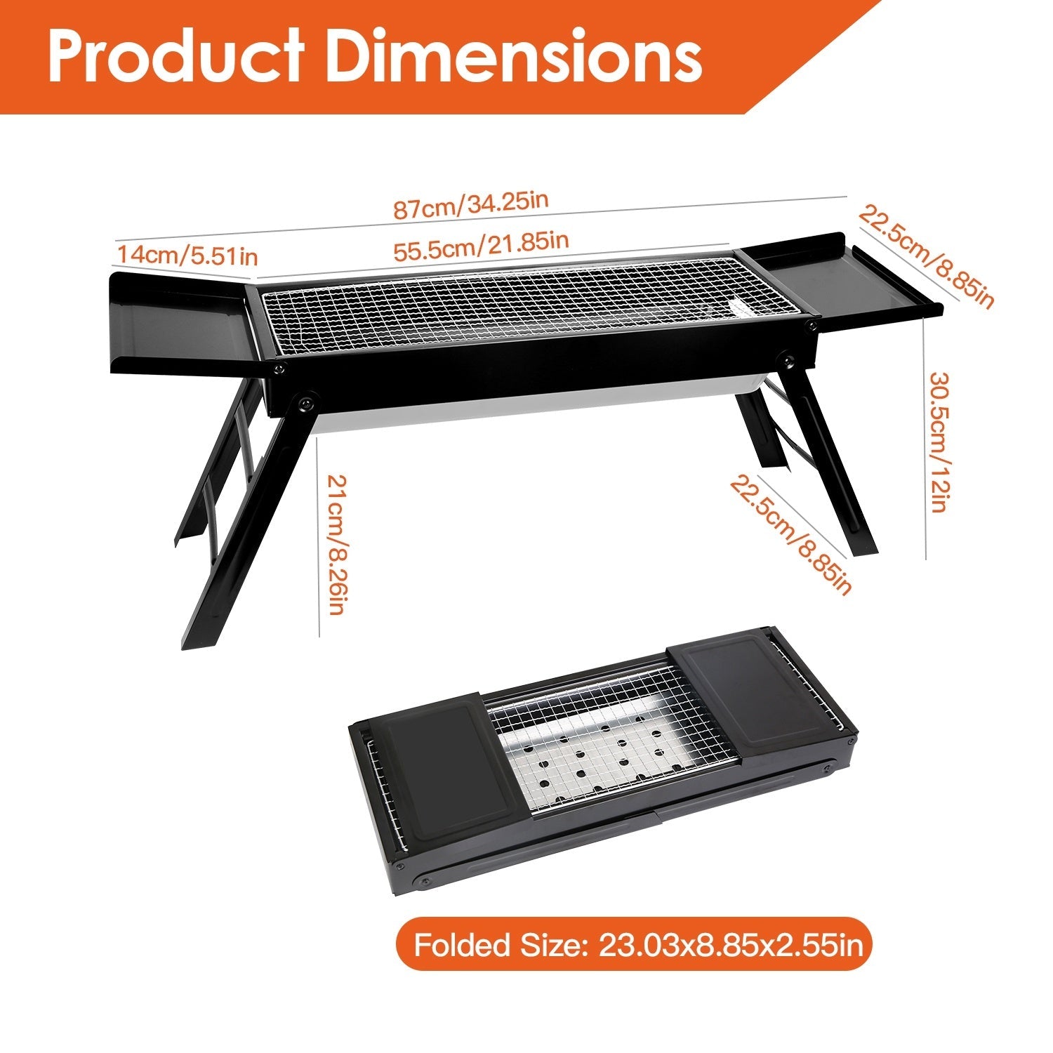 Foldable Charcoal BBQ Grill Stainless Steel Grill CJ US