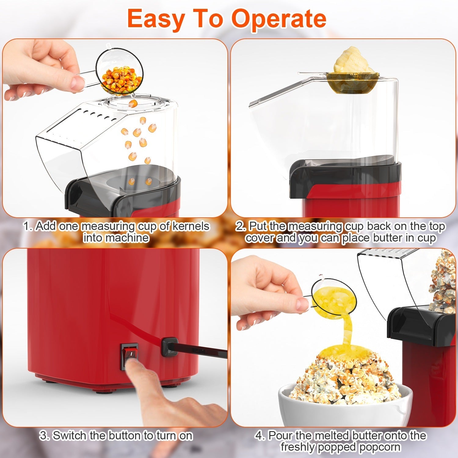 🍿 Electric Hot Air Popcorn Popper – 1200W Oil-Free Popcorn Maker CJ US