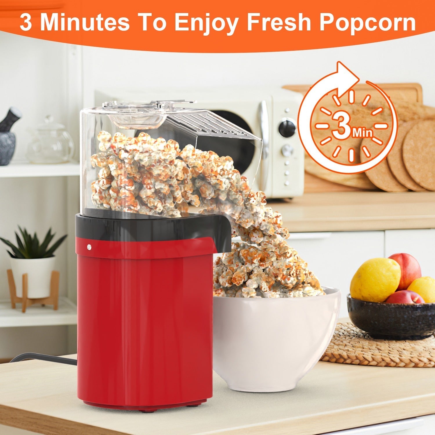 🍿 Electric Hot Air Popcorn Popper – 1200W Oil-Free Popcorn Maker CJ US