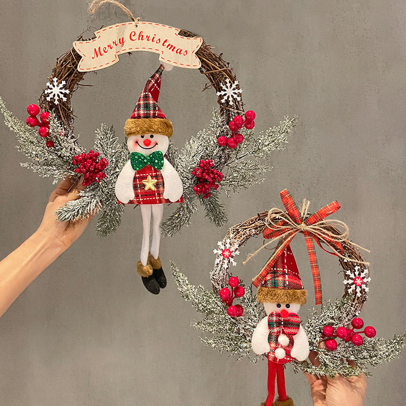 🎅 Christmas Vine Ring – Snowman & Elk Holiday Wreath Decoration CJ