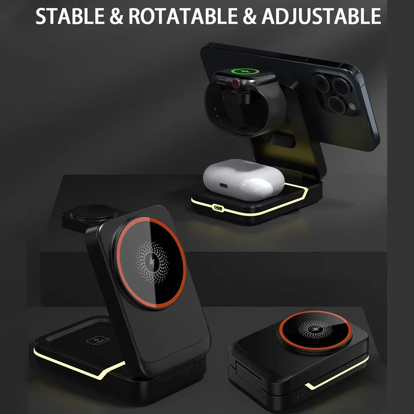 3 in 1 Magnetic Foldable Travel Fast Wireless Charger Stand For Magsafe iPhone 16 15 14 13 12 Pro Apple Watch 2-9 SE Airpods Pro SmartPursue™