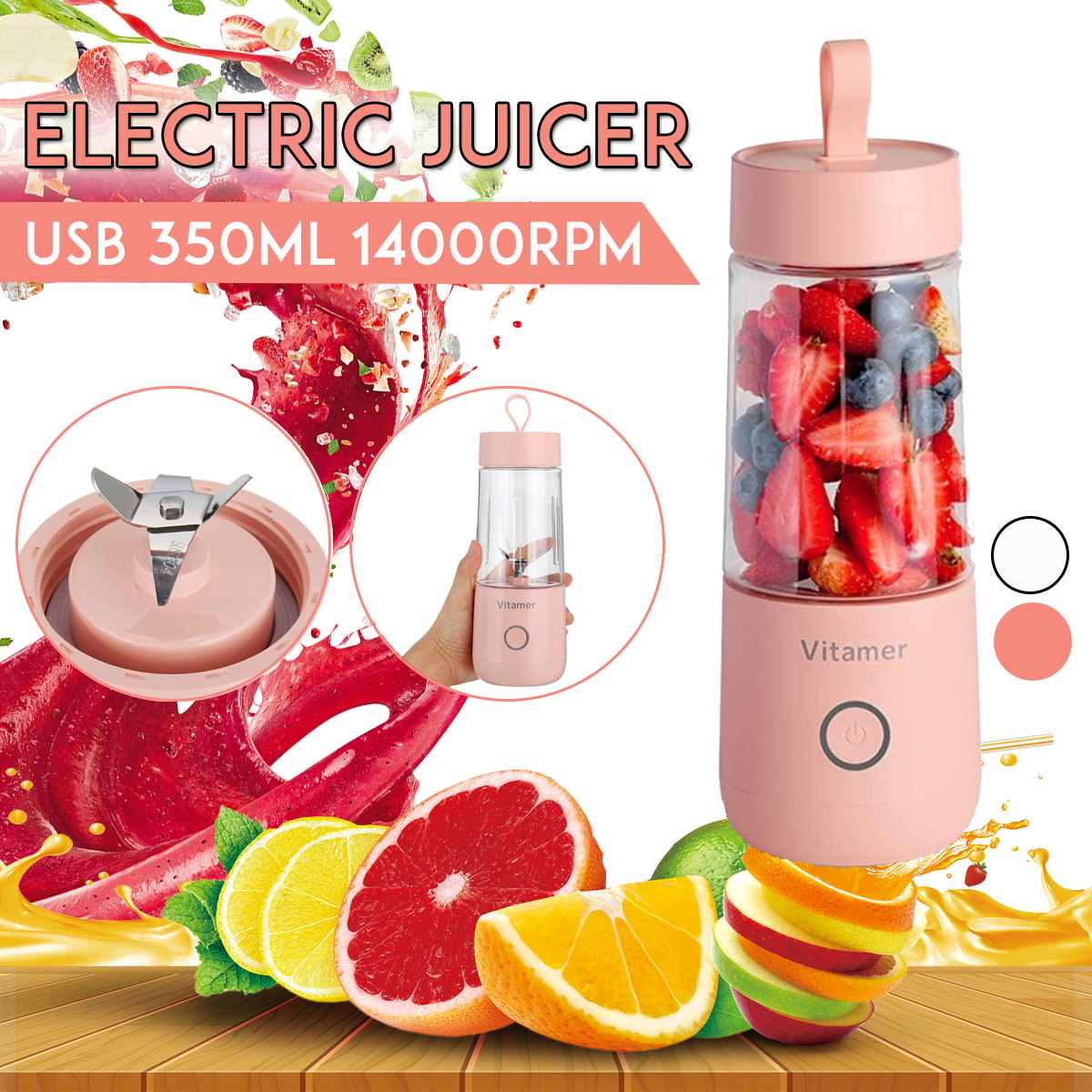 Portable USB Blender & Juicer Cup – 350ml Rechargeable Smoothie Maker