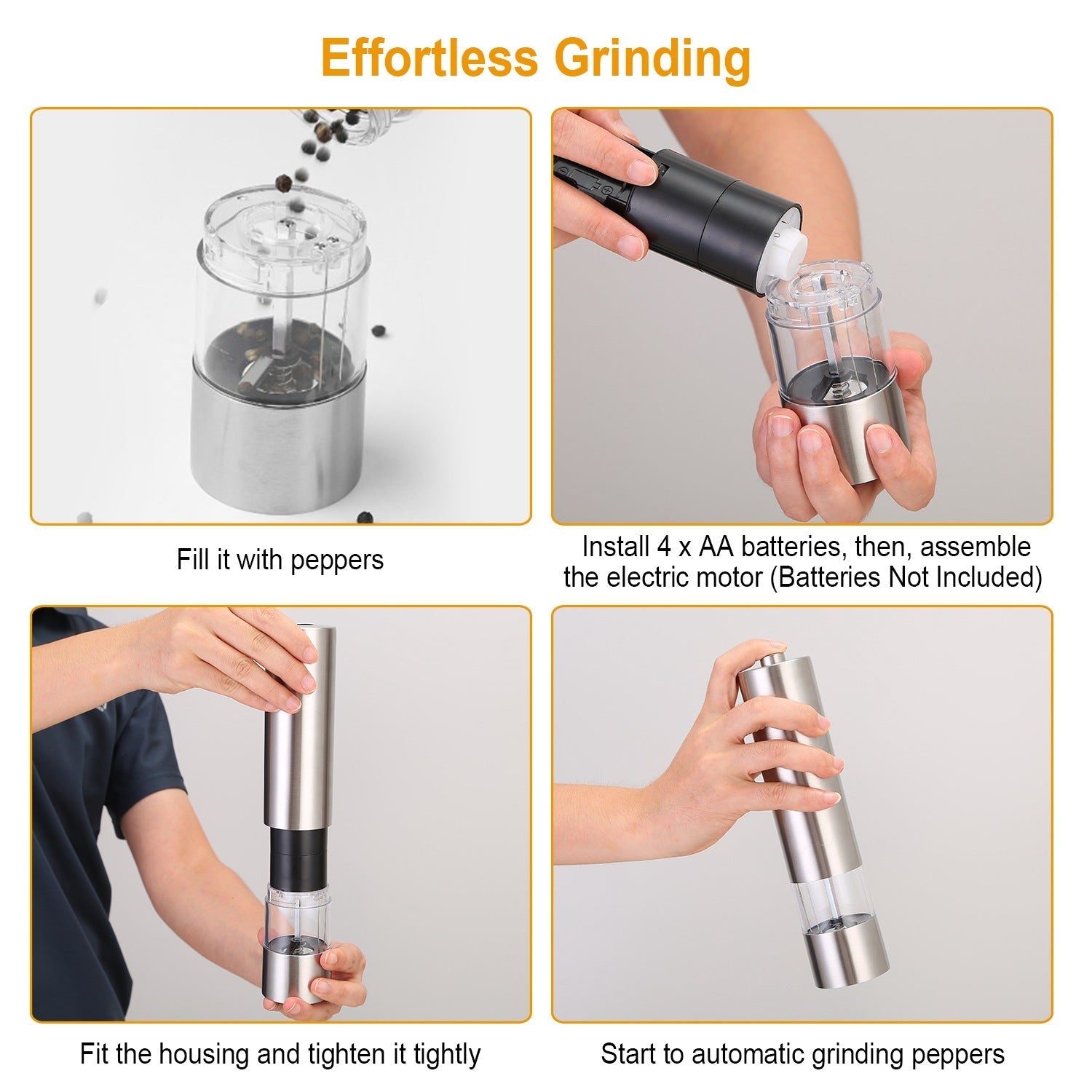 🧂 Electric Salt & Pepper Grinder – Adjustable Coarseness, Battery-Powered CJ US