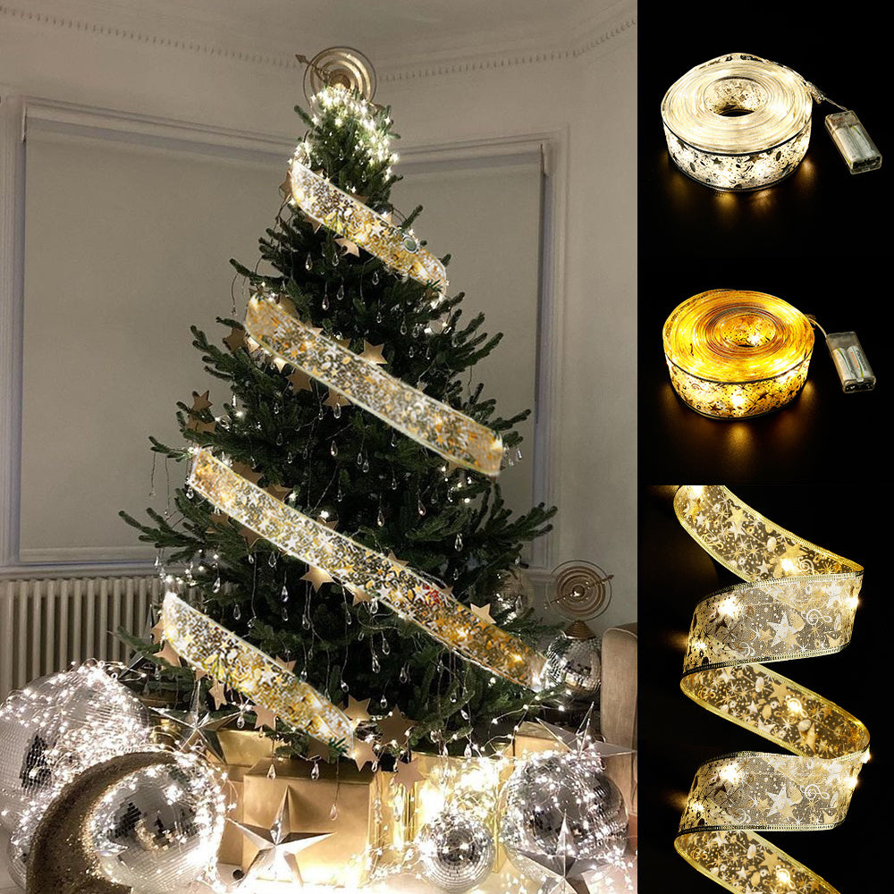 🎀 Fairy Lights Ribbon Bow – Christmas LED String Light Decoration CJ US