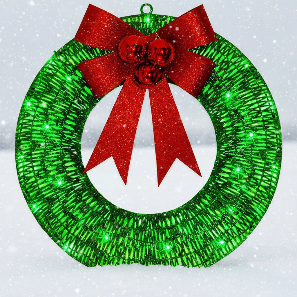 🎄 50cm LED Christmas Garland – Luminous Wreath with Big Bow for Door Décor CJ