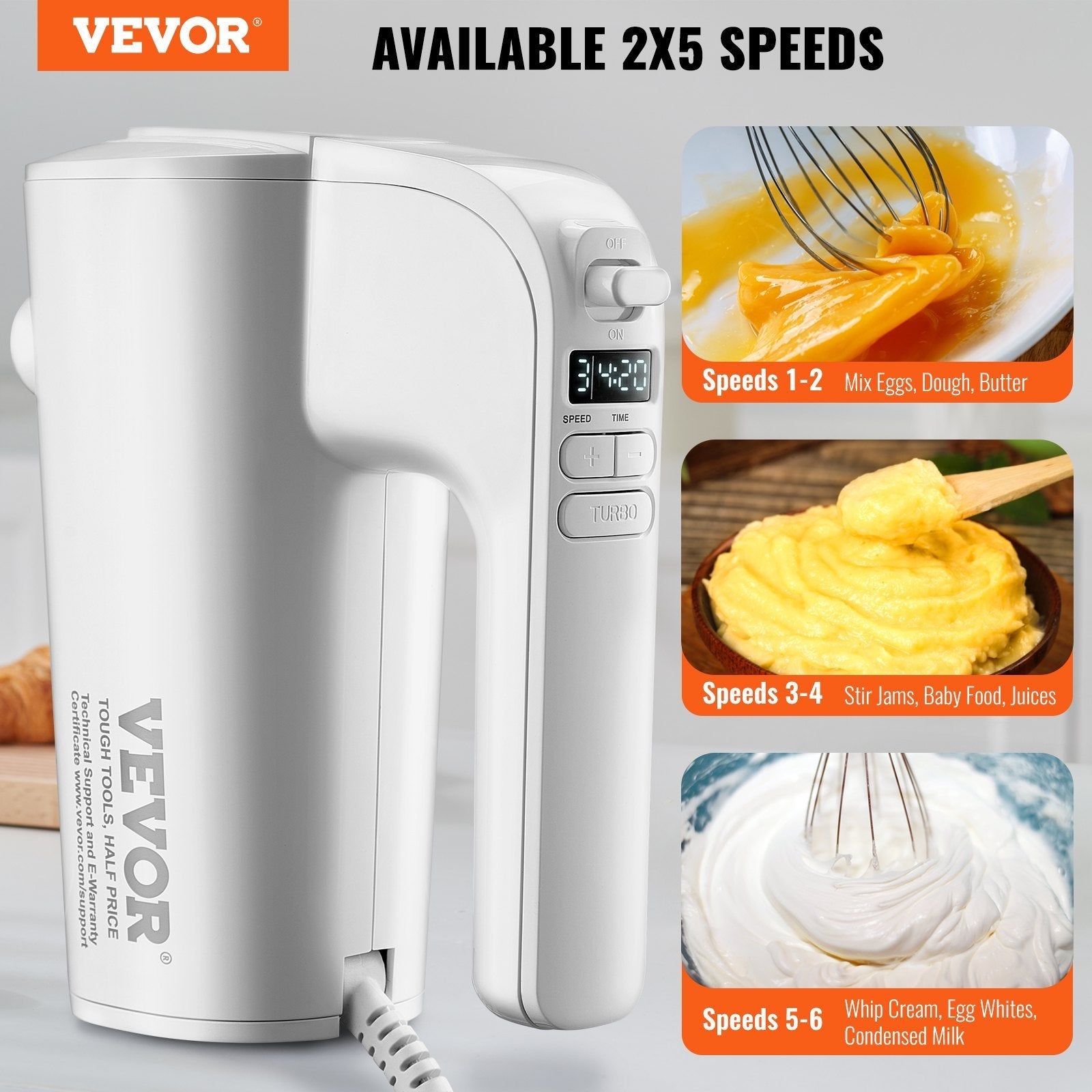 🍰 Digital Electric Hand Mixer – 5-Speed, 200W, Turbo-Boost CJ US