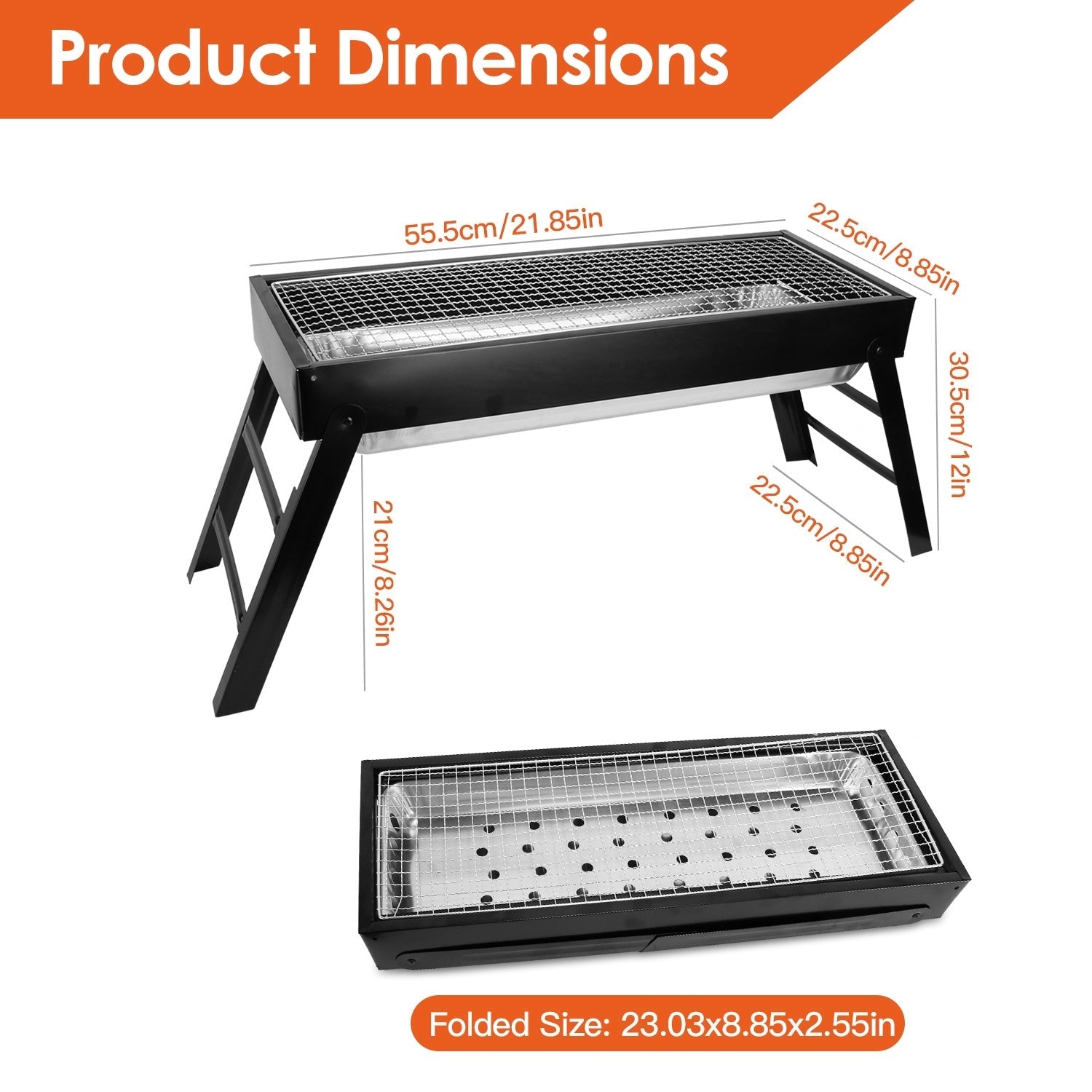 Foldable Charcoal BBQ Grill Stainless Steel Grill CJ US